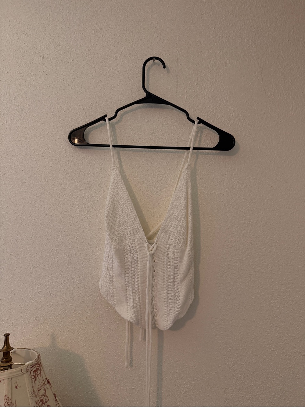 HYFVE White Knit V-Neck Lace-Up Cami